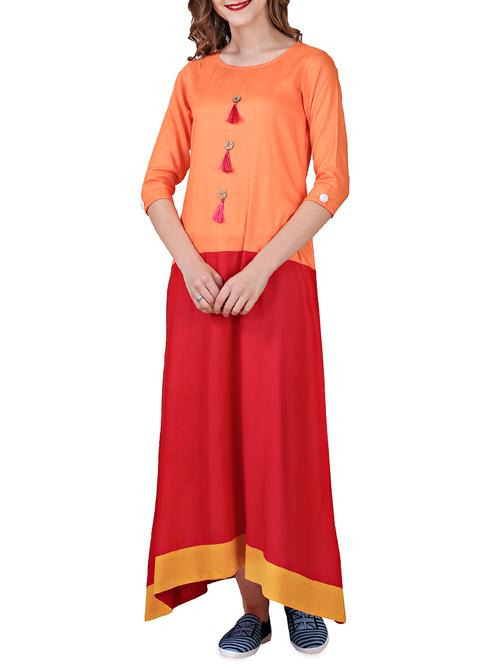 orange rayon asymmetric kurta - 14518263 - Very Small Image - 1
