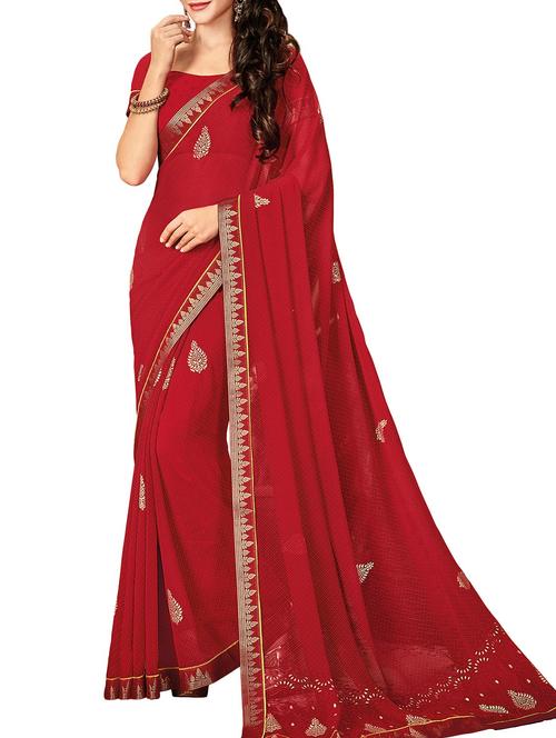 red printed saree with blouse - 14518380 - Very Small Image - 1