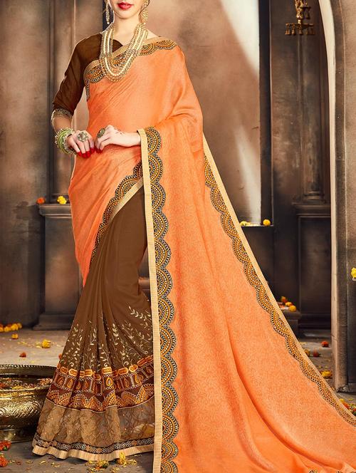orange half and half saree with blouse - 14518385 - Very Small Image - 1