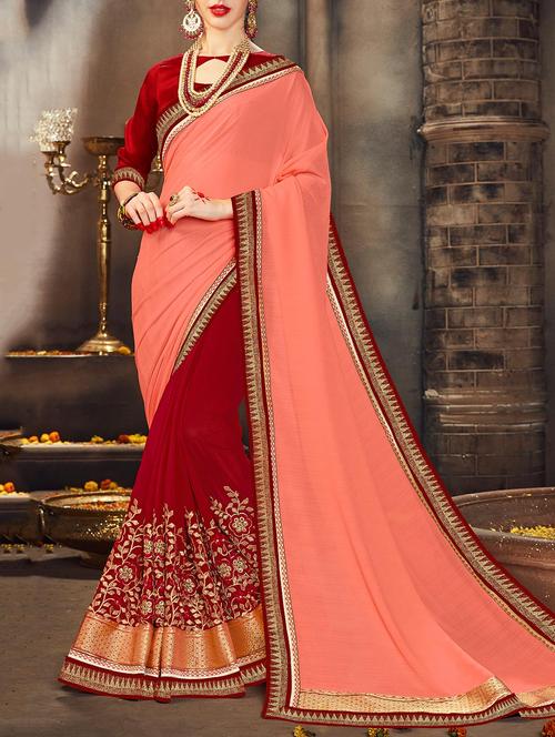 embroidered half and half saree with blouse - 14518393 - Very Small Image - 1