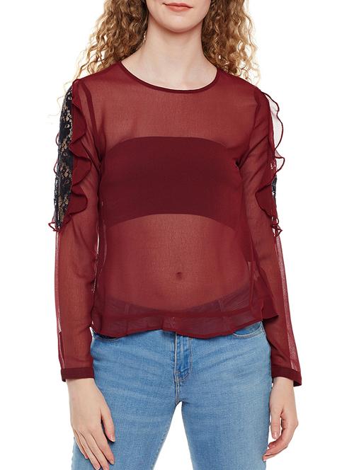 ruffled trim button up back top - 14518687 - Very Small Image - 1