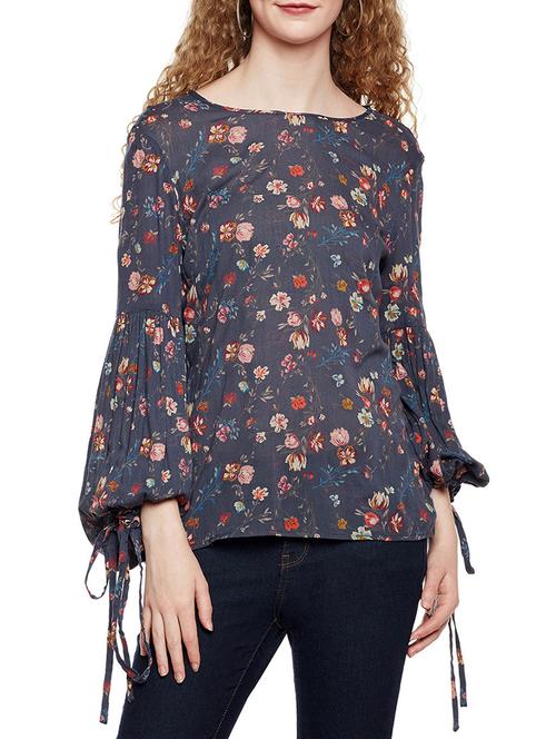 tie up sleeved floral top - 14518699 - Very Small Image - 1