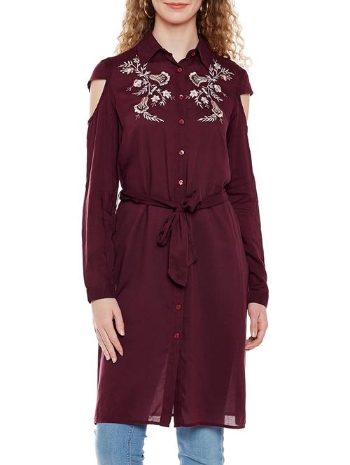 red solid viscose shirt tunic - 14518730 - Very Small Image - 1