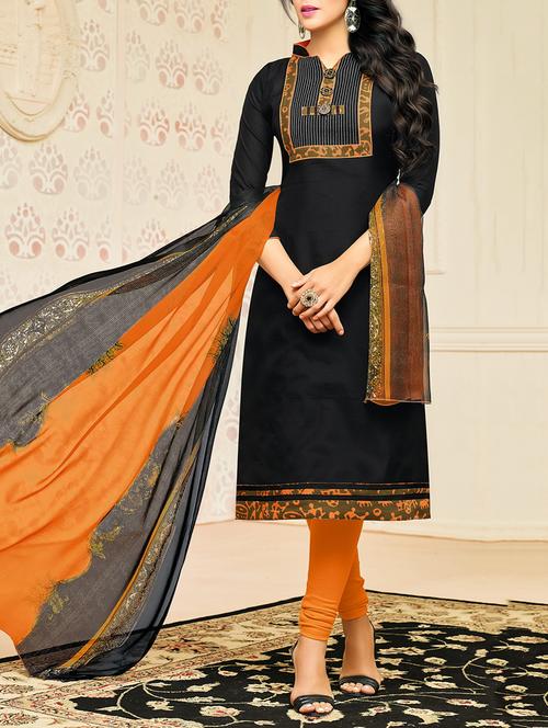 black chanderi cotton churidaar suits dress material - 14519225 - Very Small Image - 1