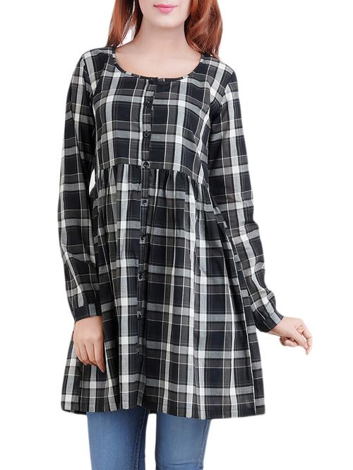 black plaid cotton a-line tunic - 14519323 - Very Small Image - 1