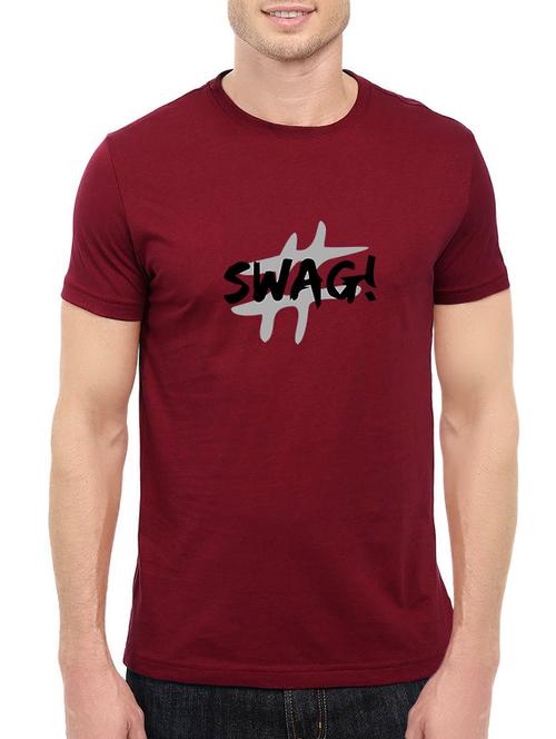 maroon cotton chest print tshirt - 14520664 - Very Small Image - 1