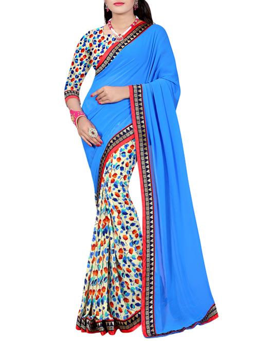 sky blue half and half saree with blouse - 14521109 - Very Small Image - 1