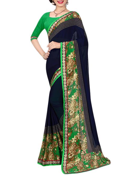 blue georgette printed saree with blouse - 14521128 - Very Small Image - 1