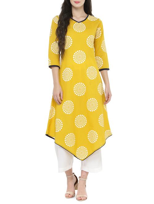 yellow cotton asymmetric kurta - 14521481 - Very Small Image - 1