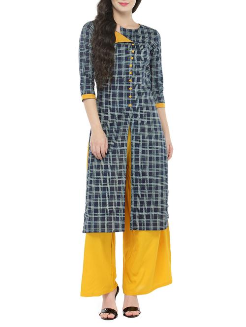 indigo asymmetric neck kurta - 14521483 - Very Small Image - 1
