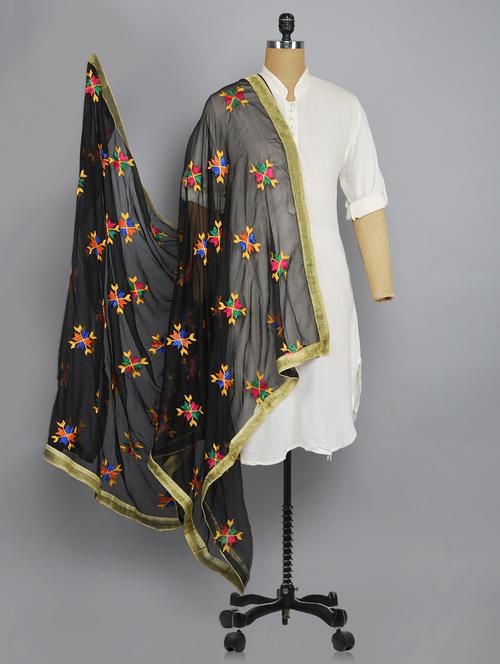black nylon phulkari dupatta - 14521700 - Very Small Image - 1