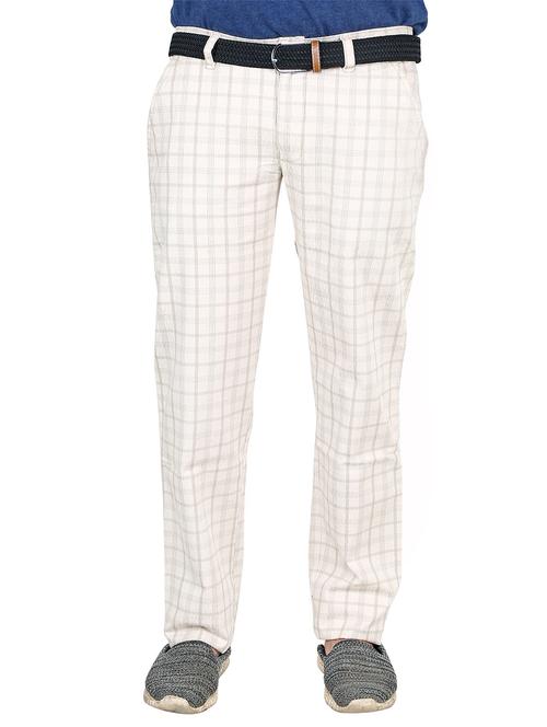 beige cotton flat front casual trousers - 14524214 - Very Small Image - 1