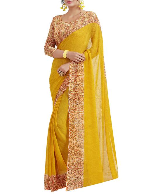 contrast printed border saree - 14526613 - Very Small Image - 1
