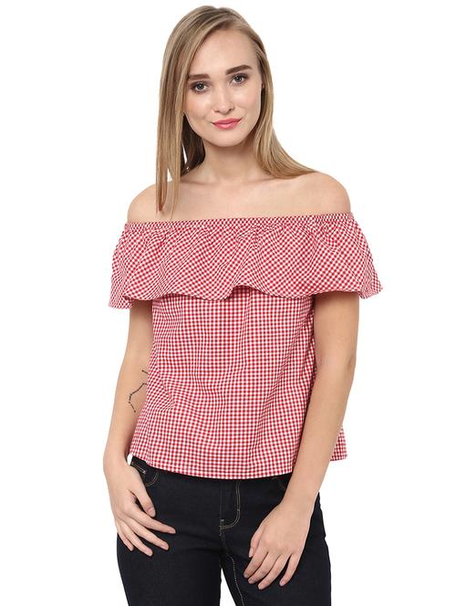 off shoulder checkered top - 14527717 - Very Small Image - 1
