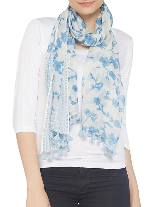 white printed cotton stole - 14528412 - Very Small Image - 1