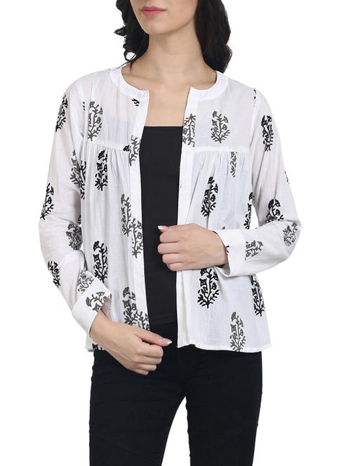 white printed cotton shrug - 14528800 - Very Small Image - 1