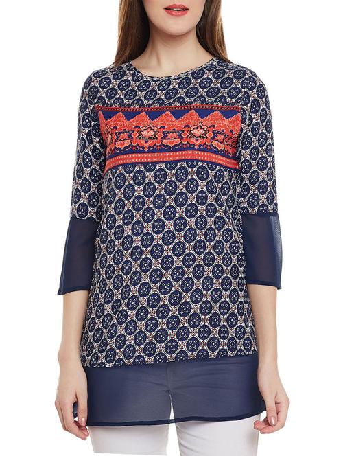 blue printed crepe tunic - 14528882 - Very Small Image - 1