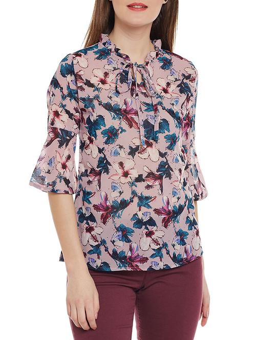 frill tie neck floral top - 14528888 - Very Small Image - 1