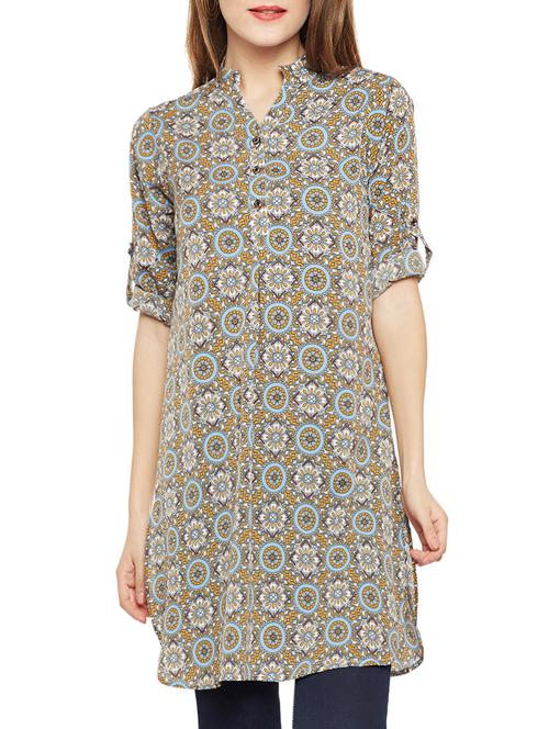 yellow printed crepe tunic - 14528899 - Very Small Image - 1