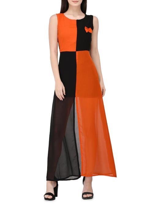 orange georgette a-line dress - 14529315 - Very Small Image - 1