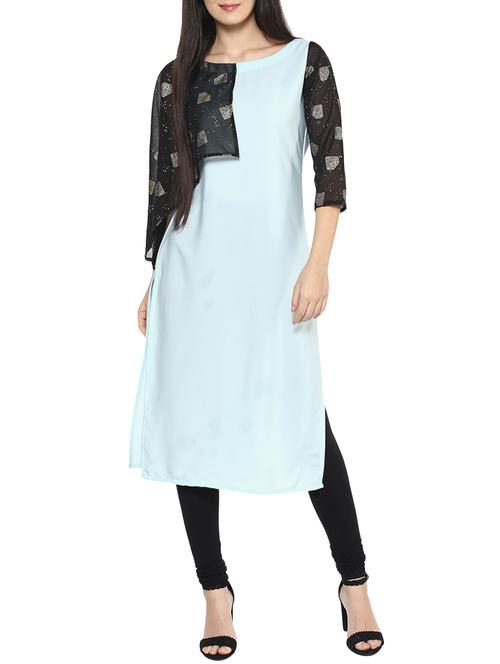 sky blue crepe straight kurta - 14529770 - Very Small Image - 1