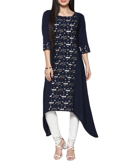blue crepe asymmetric kurta - 14529771 - Very Small Image - 1