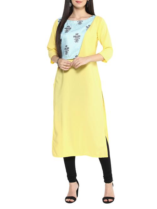 yellow crepe straight kurta - 14529774 - Very Small Image - 1