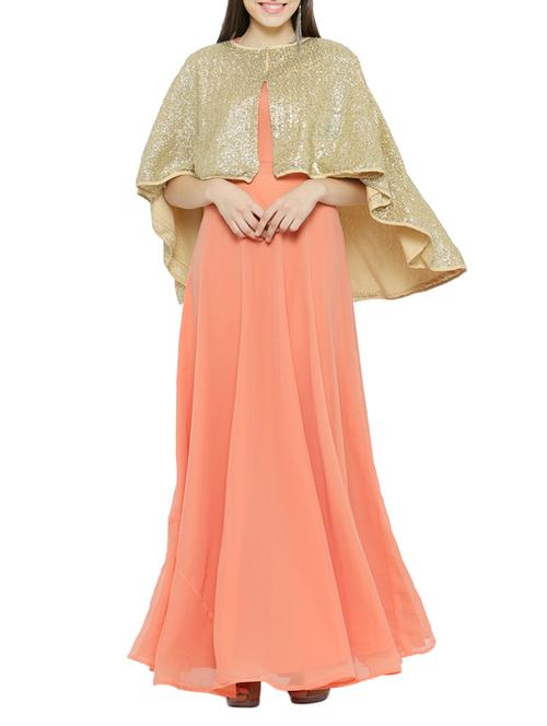 peach poly georgette dress - 14530213 - Very Small Image - 1