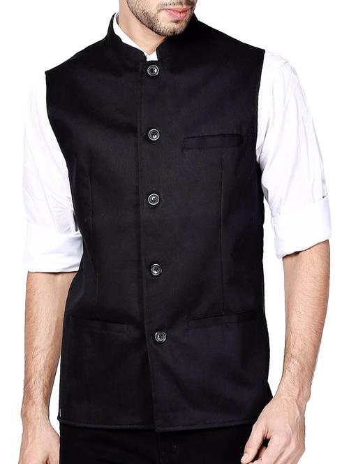 black cotton nehru jacket - 14530220 - Very Small Image - 1