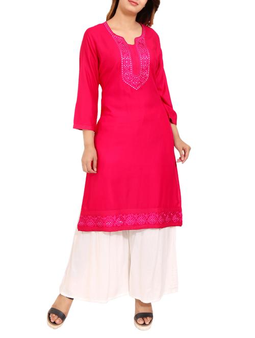 pink viscose straight kurta - 14531361 - Very Small Image - 1