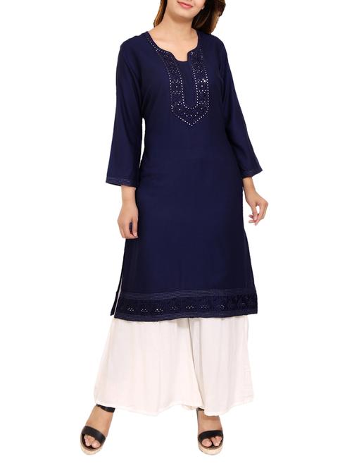 blue rayon straight kurta - 14531362 - Very Small Image - 1