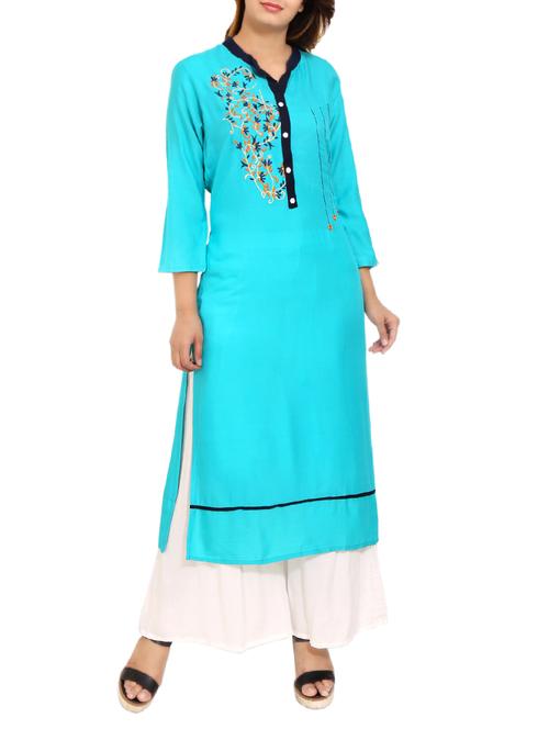 blue viscose straight kurta - 14531365 - Very Small Image - 1