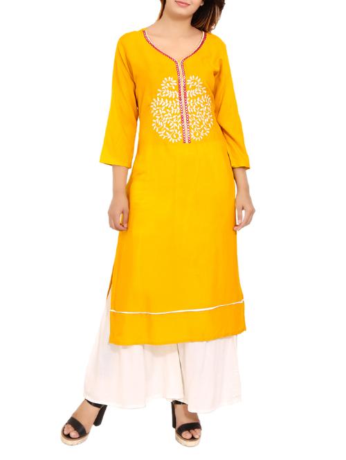 yellow viscose straight kurta - 14531370 - Very Small Image - 1