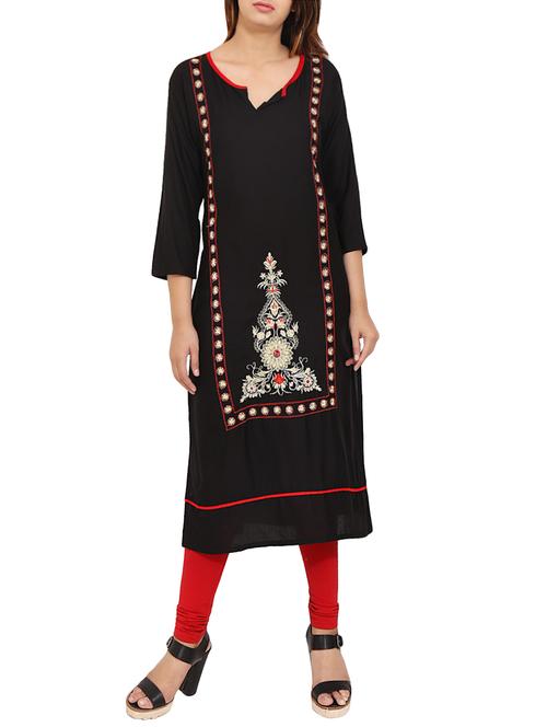 black viscose straight kurta - 14531375 - Very Small Image - 1