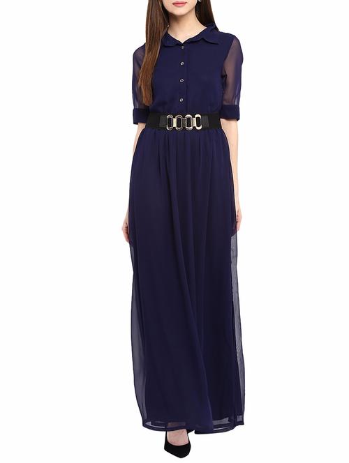 button detail belted maxi dress - 14531456 - Very Small Image - 1