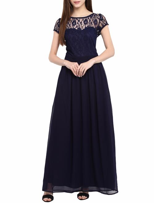 floral lace detail pleated maxi dress - 14531463 - Very Small Image - 1