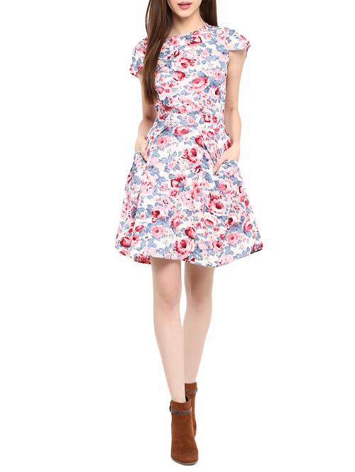 key hole back floral a-line dress - 14531475 - Very Small Image - 1