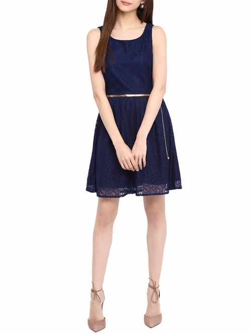 floral lace belted a-line dress - 14531489 - Very Small Image - 1