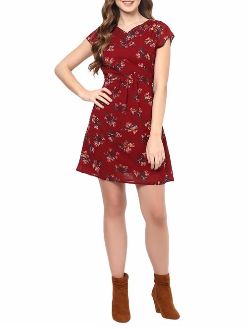 maroon floral a-line dress - 14531497 - Very Small Image - 1
