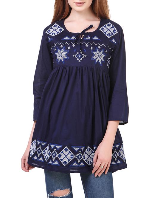 navy blue cotton tunic - 14531863 - Very Small Image - 1