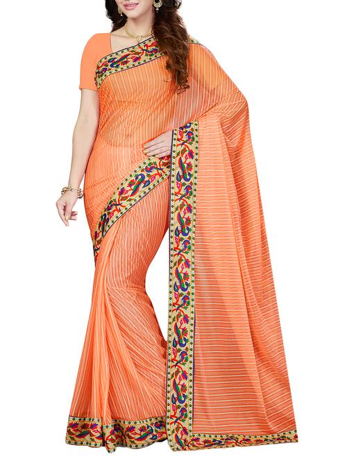 orange printed saree with blouse - 14534963 - Very Small Image - 1