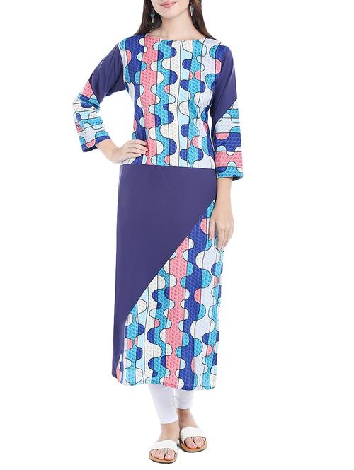 blue crepe straight kurta - 14535036 - Very Small Image - 1