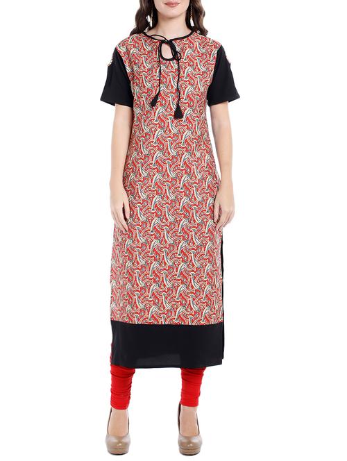 red crepe straight kurta - 14535037 - Very Small Image - 1