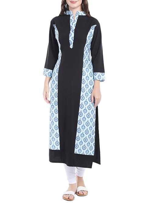 black crepe straight kurta - 14535038 - Very Small Image - 1
