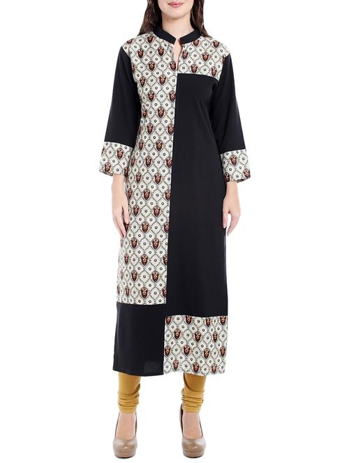 black crepe straight kurta - 14535043 - Very Small Image - 1