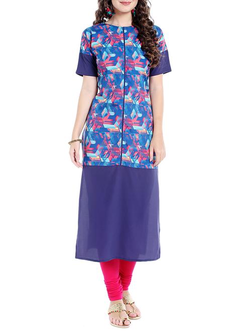 blue crepe straight kurta - 14535049 - Very Small Image - 1