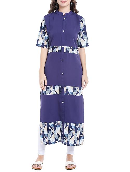 blue crepe straight kurta - 14535058 - Very Small Image - 1