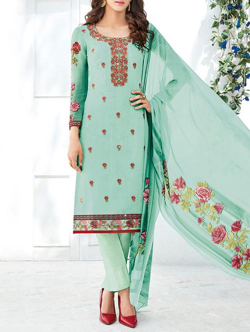 green straight pant suit unstitched suit - 14535077 - Very Small Image - 1