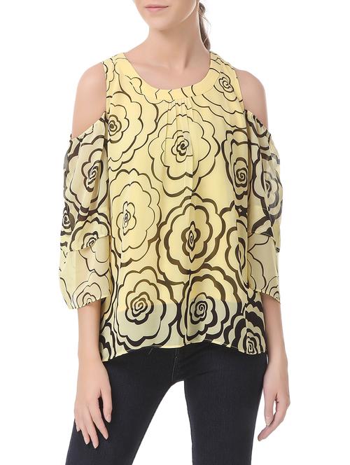 yellow printed cold shoulder top - 14536194 - Very Small Image - 1