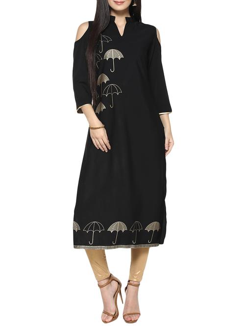 black crepe straight kurta - 14536822 - Very Small Image - 1